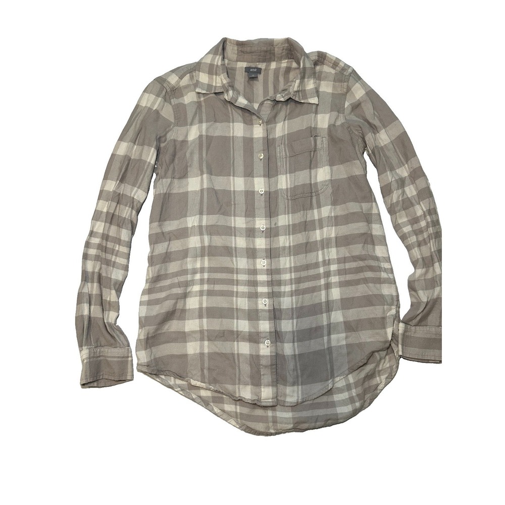 Aerie Plaid Button Up Shirt Women's Small Gray White Long Sleeve Flannel Top